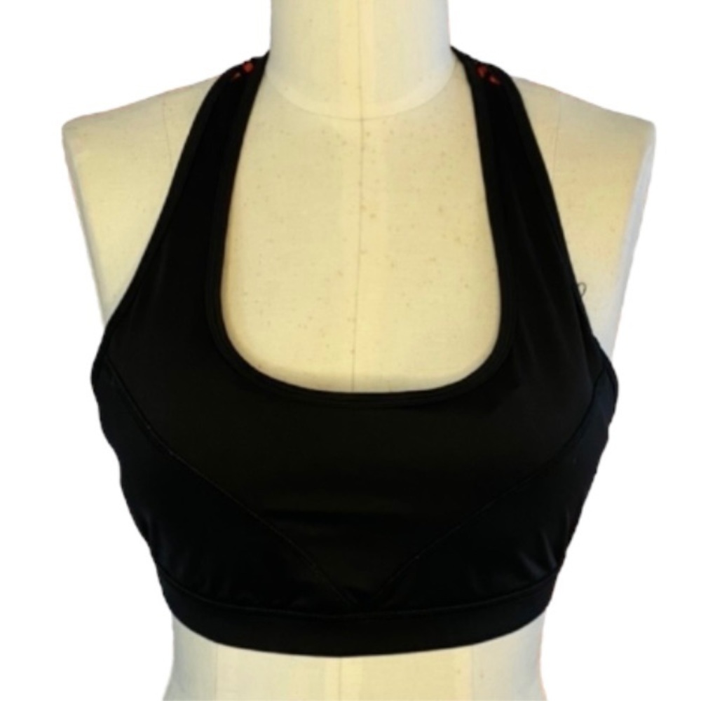Forever21 Black Racerback Sports Bra Padded Red Lattice Back Large
